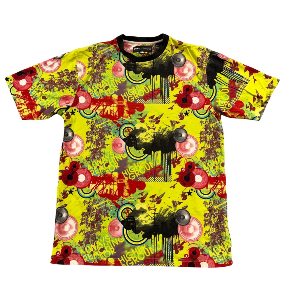 Y2K  Enyce Shirt Mens XXL All Over Graphic Print Always Reaching Higher Ground